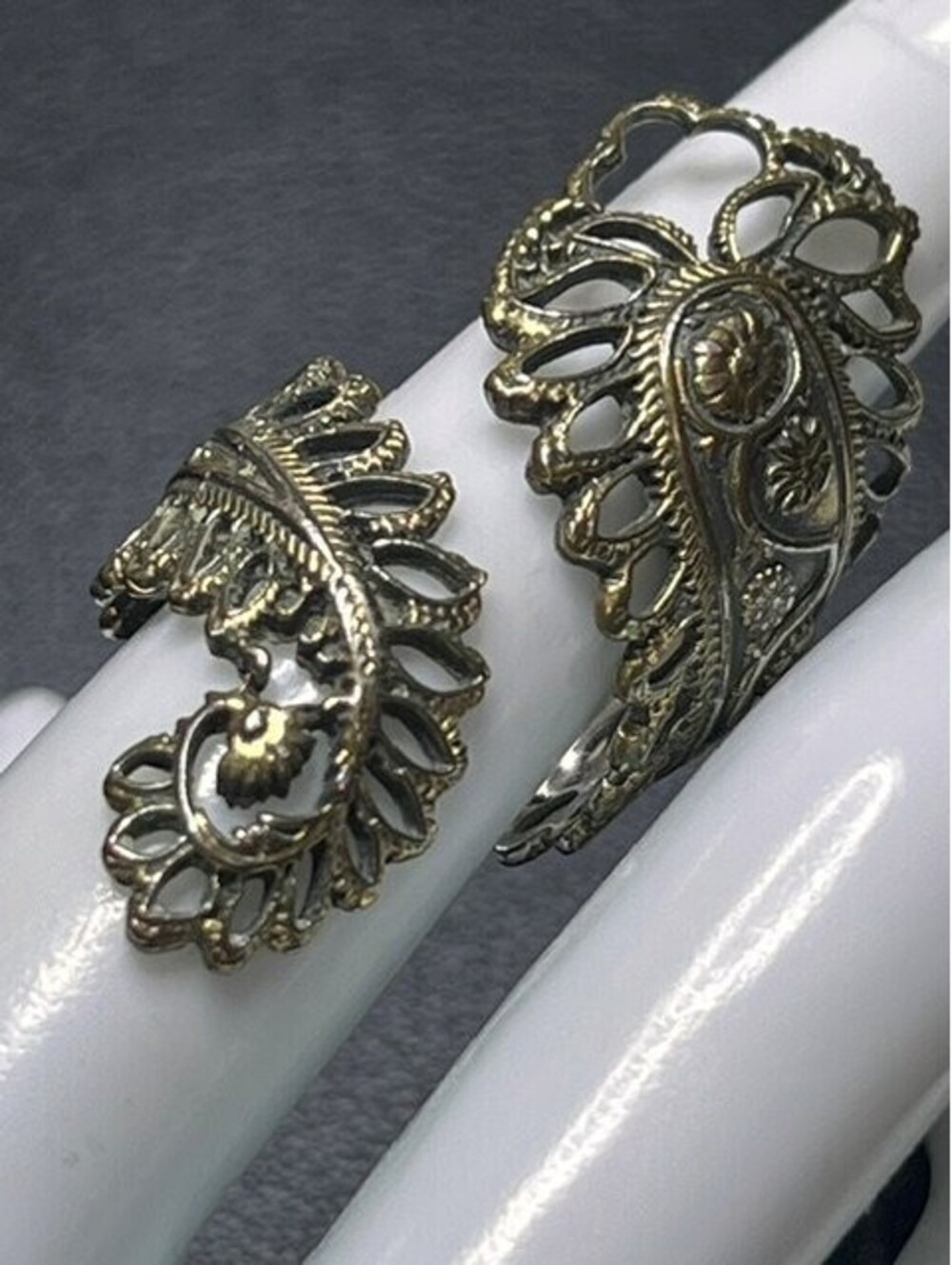 B6257 Lucky Brand Adjustable Filigree Leaf Ring Statement Antiqued Bronze 7 boho